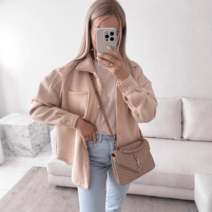 Women Oversized Shirt Jacket Shacket made of soft wool blend with patch chest pockets Mune Fashion