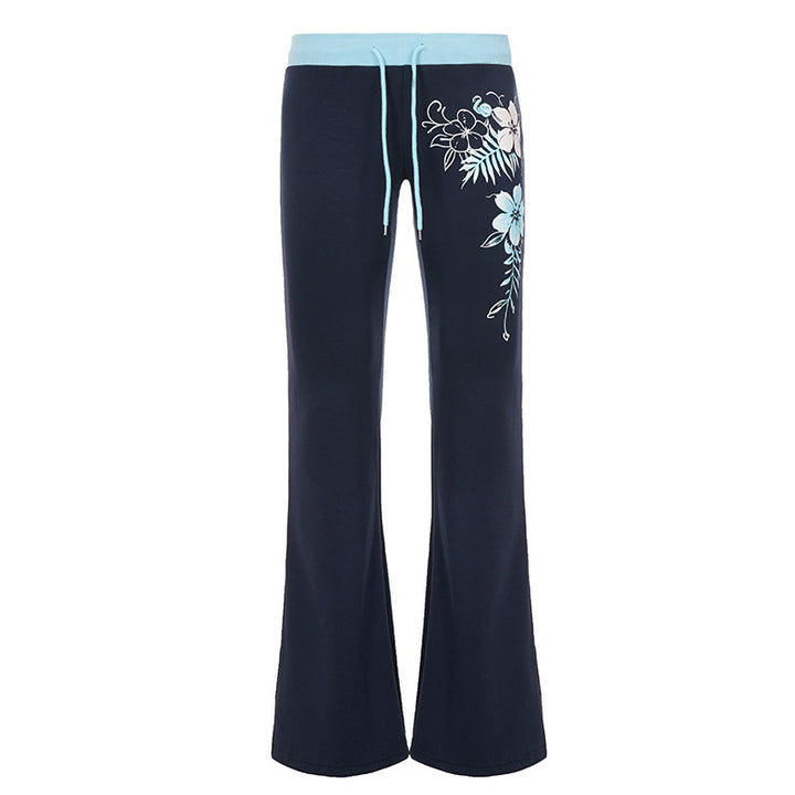 Women’s flared lounge pants with high stretch waistband, drawstring and floral print Mune Fashion