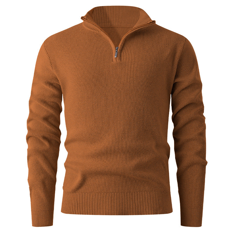 Men's nan Slim-Fit Half-Zip Knit Sweater made of Merino Cotton Blend with Reinforced Stand-up Collar Mune Fashion