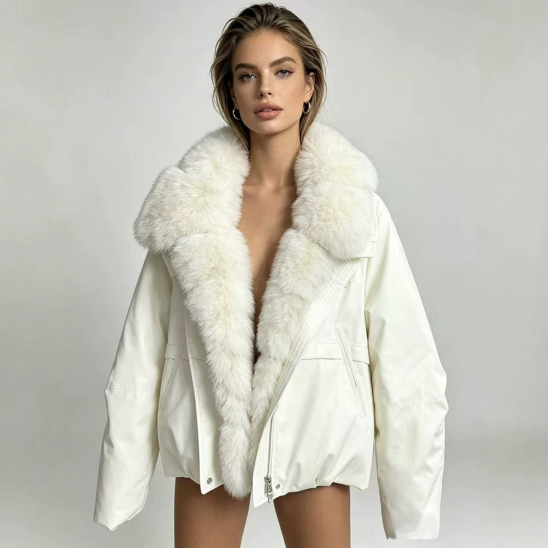 Women's tailored parka bomber jacket with voluminous faux fur collar and windproof outer shell Mune Fashion