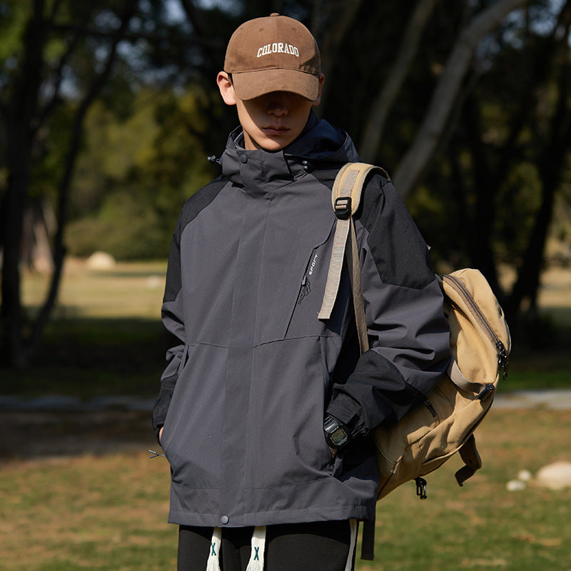 Women two-layer water-repellent outdoor jacket with hood, waist adjustment and contrast piping Mune Fashion