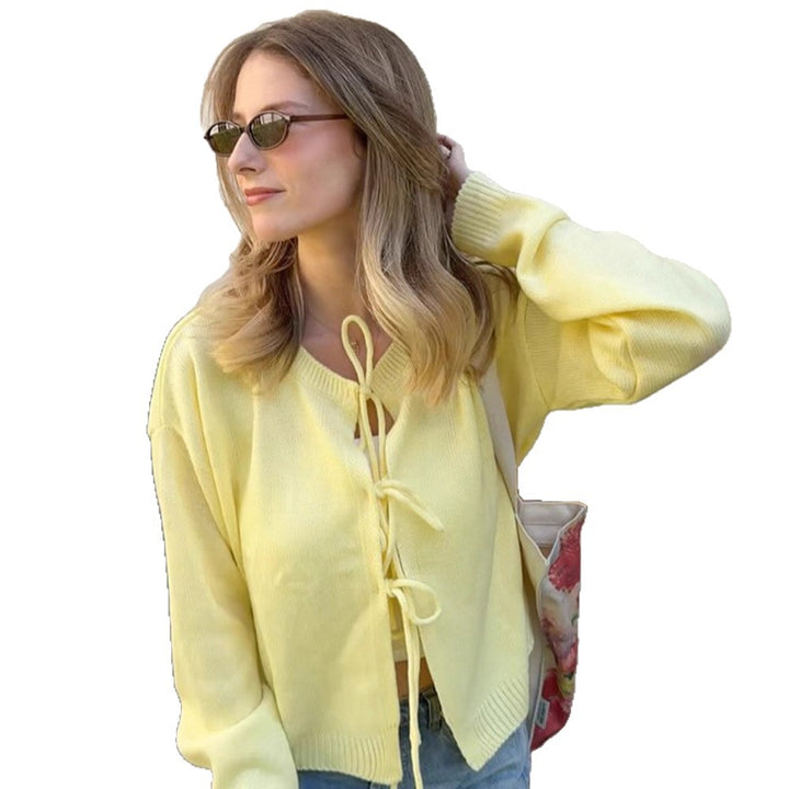 Women's knit cardigan with front lacing & casual oversized silhouette Mune Fashion