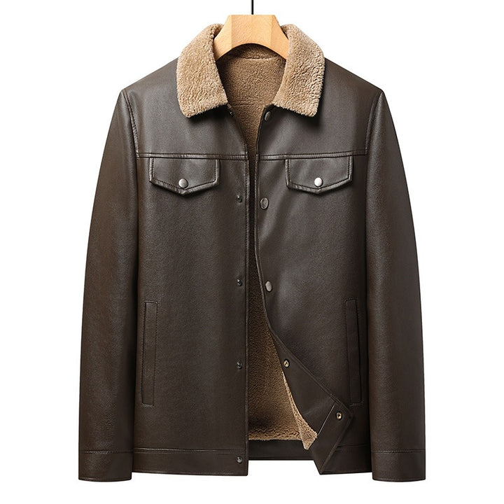 Men's faux leather jacket with teddy collar Mune Fashion