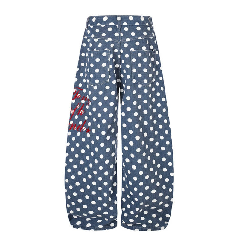 Women's Wide Culotte Jeans with Polka Dot, Balloon Shaped Hem and High Waist Mune Fashion