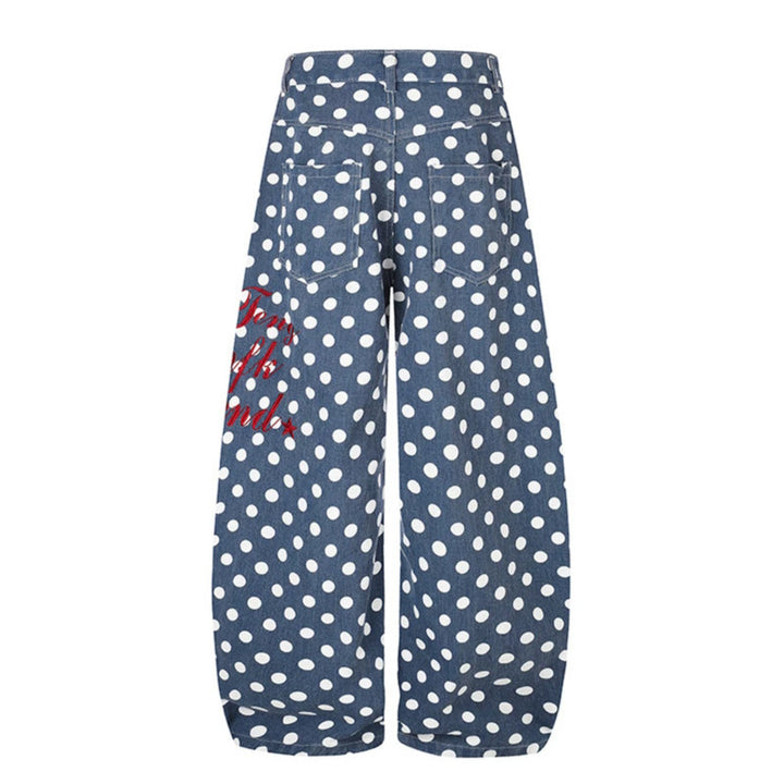 Women's Wide Culotte Jeans with Polka Dot, Balloon Shaped Hem and High Waist Mune Fashion
