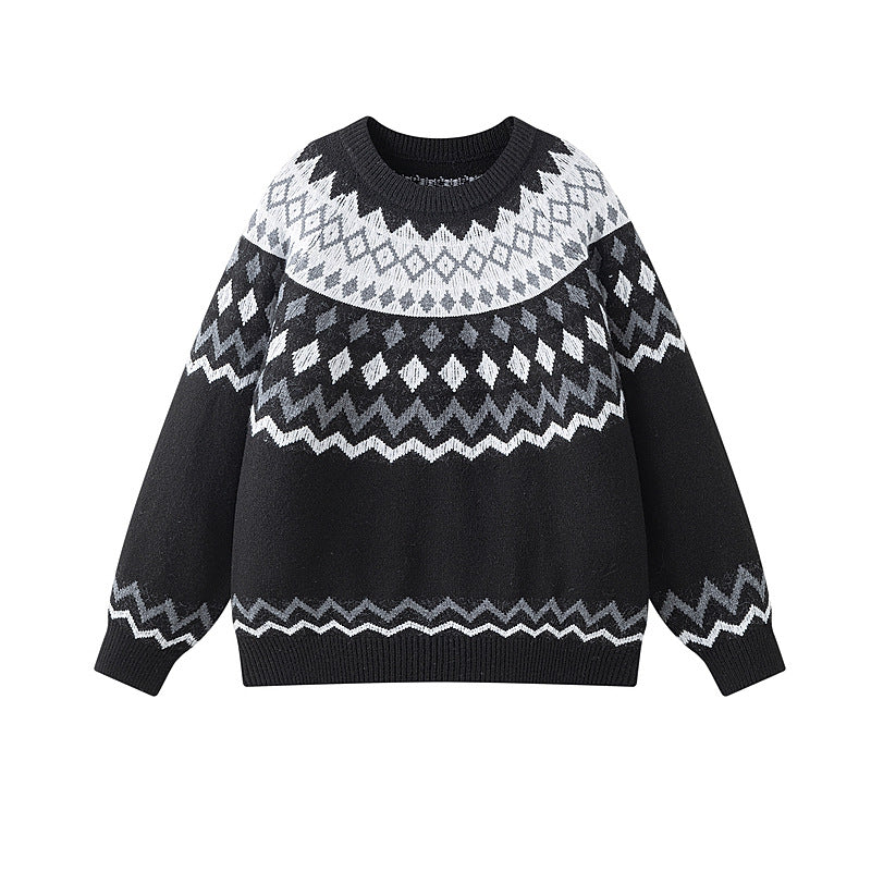 Ladies chunky knit sweater with geometric pattern Mune Fashion