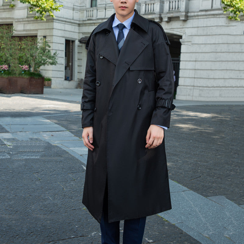 Men's Elegant Long Trench Coat with Tie Belt and Back Yoke Mune Fashion