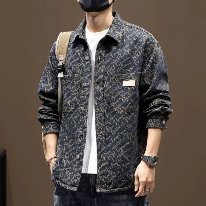 Men's Fashionable Denim Jacket with Graphic Pattern Mune Fashion