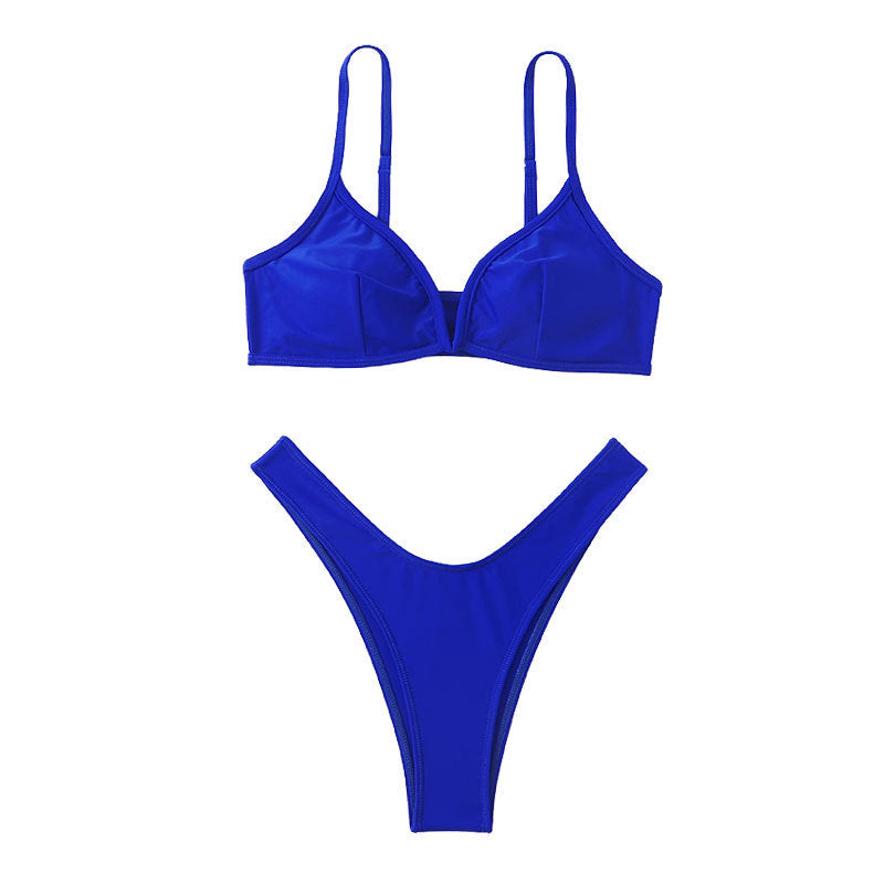Women High-Cut Triangle Bikini with Deep V-Neck Mune Fashion