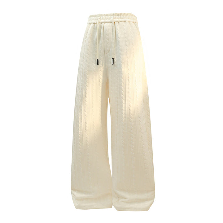 Women's Wide Knitted Lounge Pants with Cable Pattern, Drawstring Waist & Relaxed Silhouette Mune Fashion
