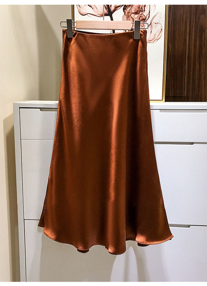 Ladies Elegant Satin Skirt with Asymmetric Slit Mune Fashion