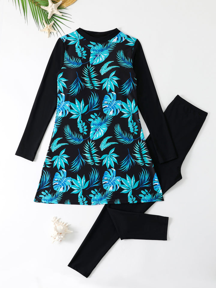 Women's Sporty Long Sleeve Swimsuit with Skirt Mune Fashion