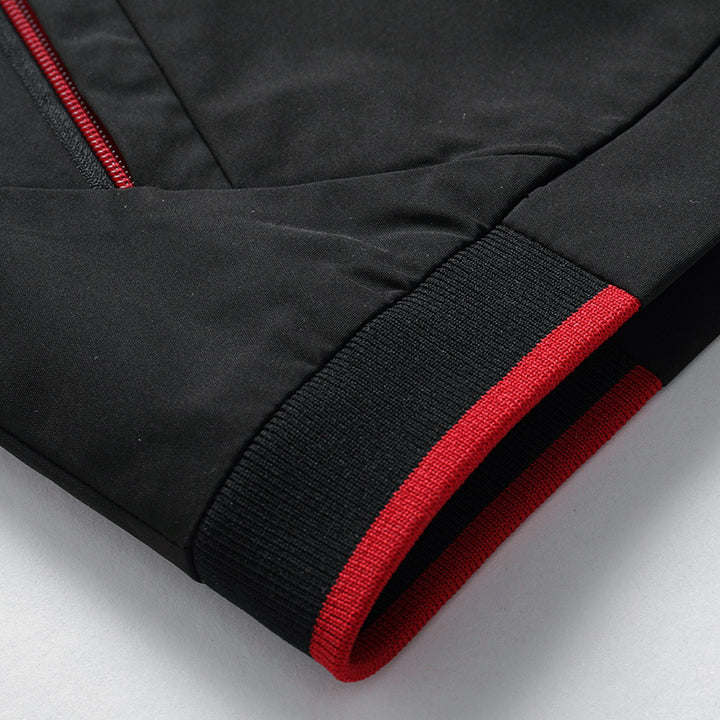 Men's Sporty Microfiber Blouson with Stand-Up Collar, Zipper Pockets and Contrast Piping Mune Fashion