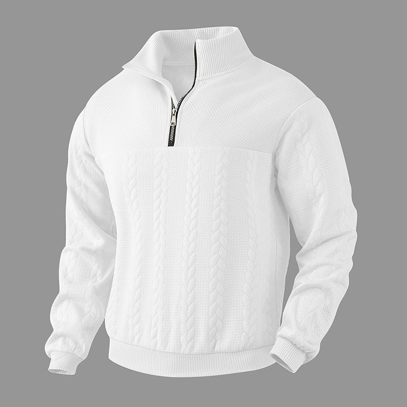 Men's chunky knit half-zip sweater with cable pattern and stand-up collar Mune Fashion