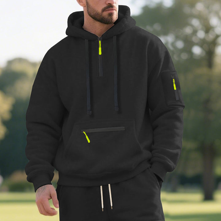 Men's functional hoodie with short front zipper, water-repellent zippers, and utility arm pocket Mune Fashion