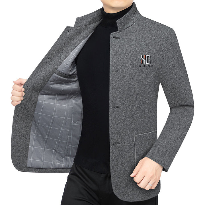 Men's Semi-Lined Blazer with Mandarin Collar made of Structured Wool Blend Mune Fashion
