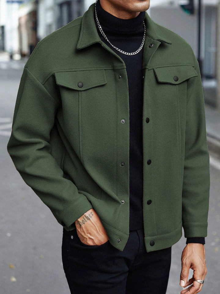 Men's shirt jacket made of wool blend with snap buttons and flap pockets Mune Fashion