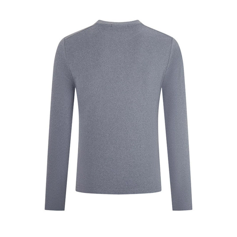 Men's Breathable Slim-Fit Fine Knit Long Sleeve Shirt with Round Neck Mune Fashion
