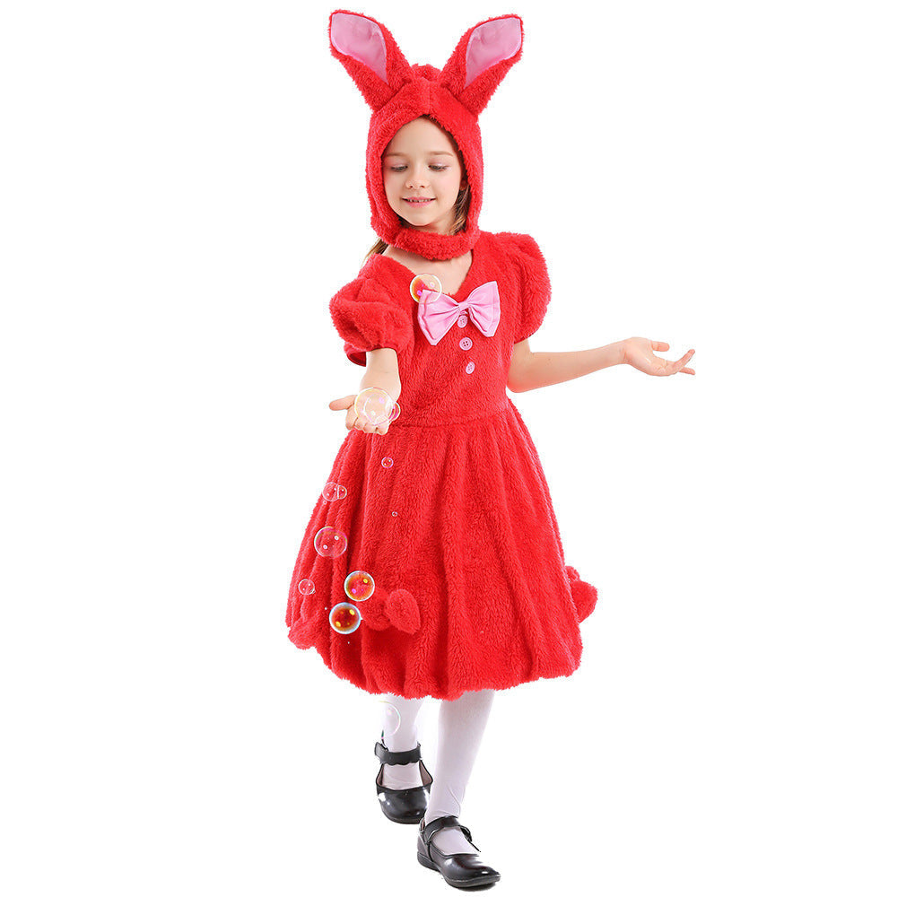 Girls Plush Bunny Costume with Hood and Playful Details Mune Fashion