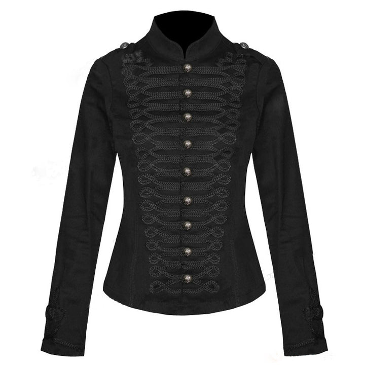 Women Tailored Military Jacket with Stand-up Collar and Decorative Cord Decoration Mune Fashion