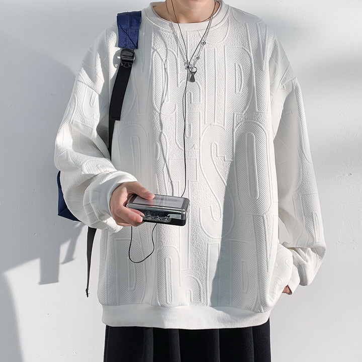 Men's Oversized Structured Knit Sweatshirt with Embossed Tone-on-Tone Lettering Mune Fashion