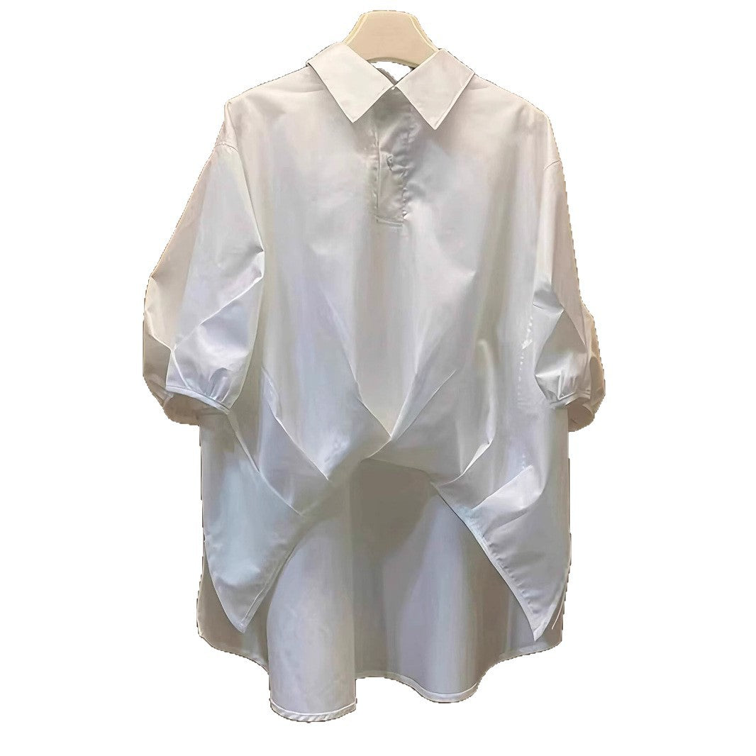 Women's Oversized Blouse with Dramatic Draped Back and Puff Sleeves Mune Fashion