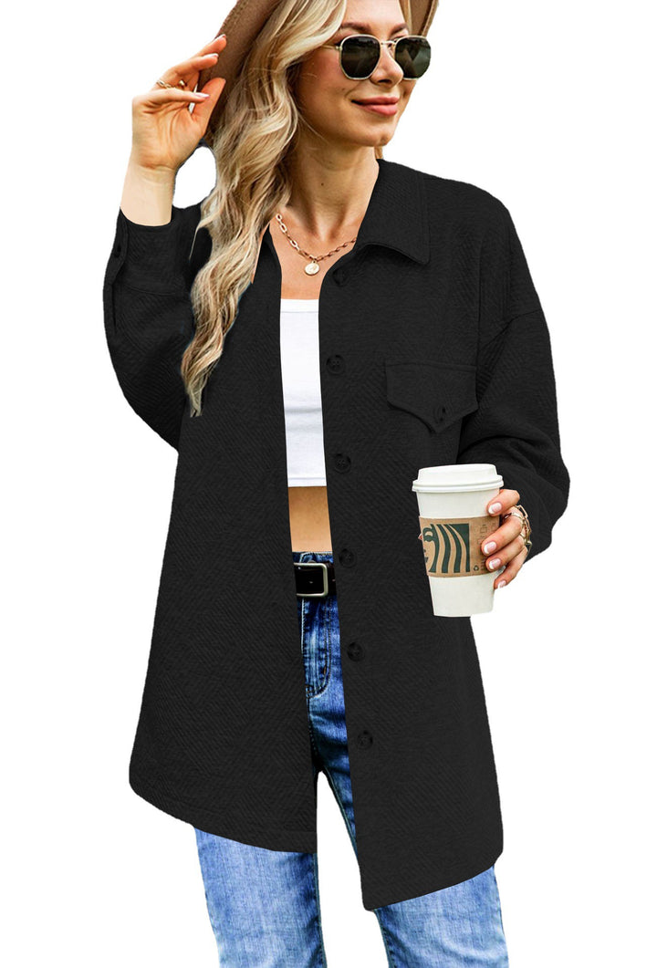Women's Longline Oversized Shirt Jacket with Flap Pockets and Textured Fabric Mune Fashion