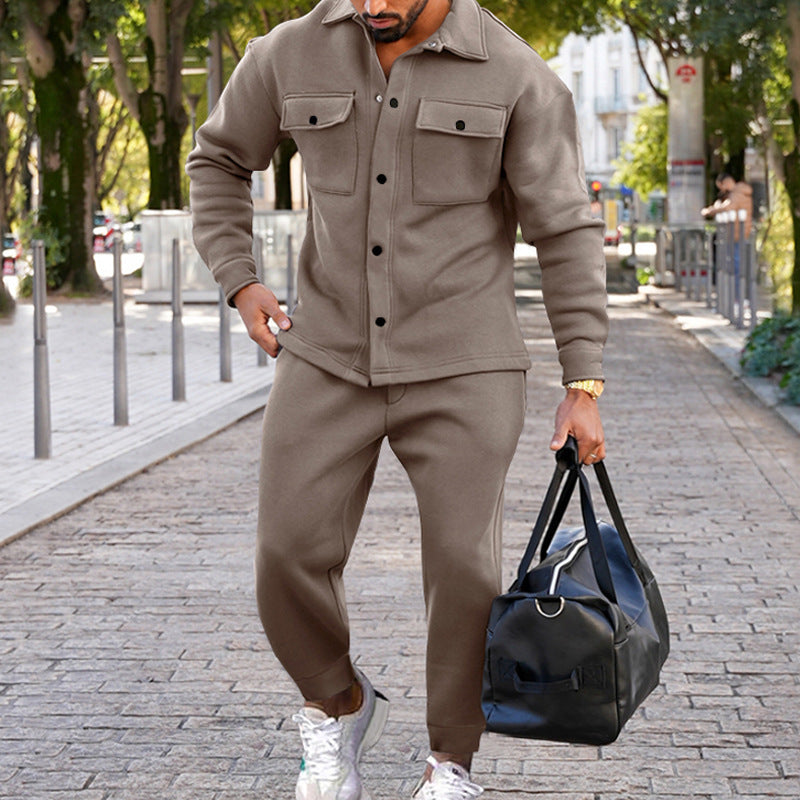 Men's two-piece overshirt and joggers set made of textured jersey with patch chest pockets and tapered silhouette Mune Fashion