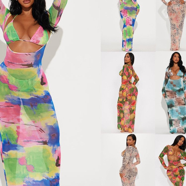 Ladies Maxidress with fruity print and sophisticated cut-out Mune Fashion
