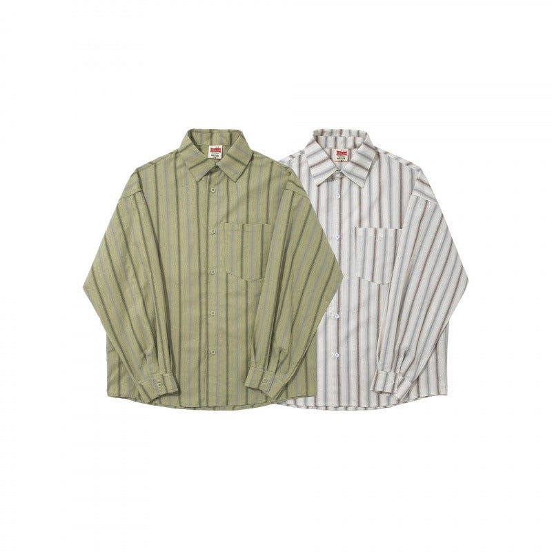Unisex Oversize Long Sleeve Shirt made of Cotton Blend with Vertical Stripe Pattern and Chest Pocket Mune Fashion