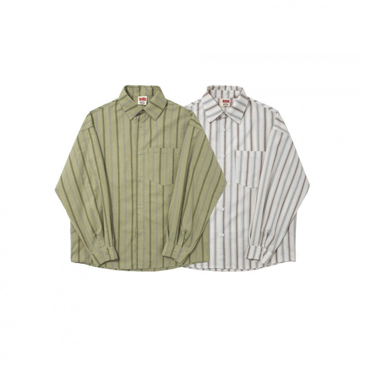 Unisex Oversize Long Sleeve Shirt made of Cotton Blend with Vertical Stripe Pattern and Chest Pocket Mune Fashion