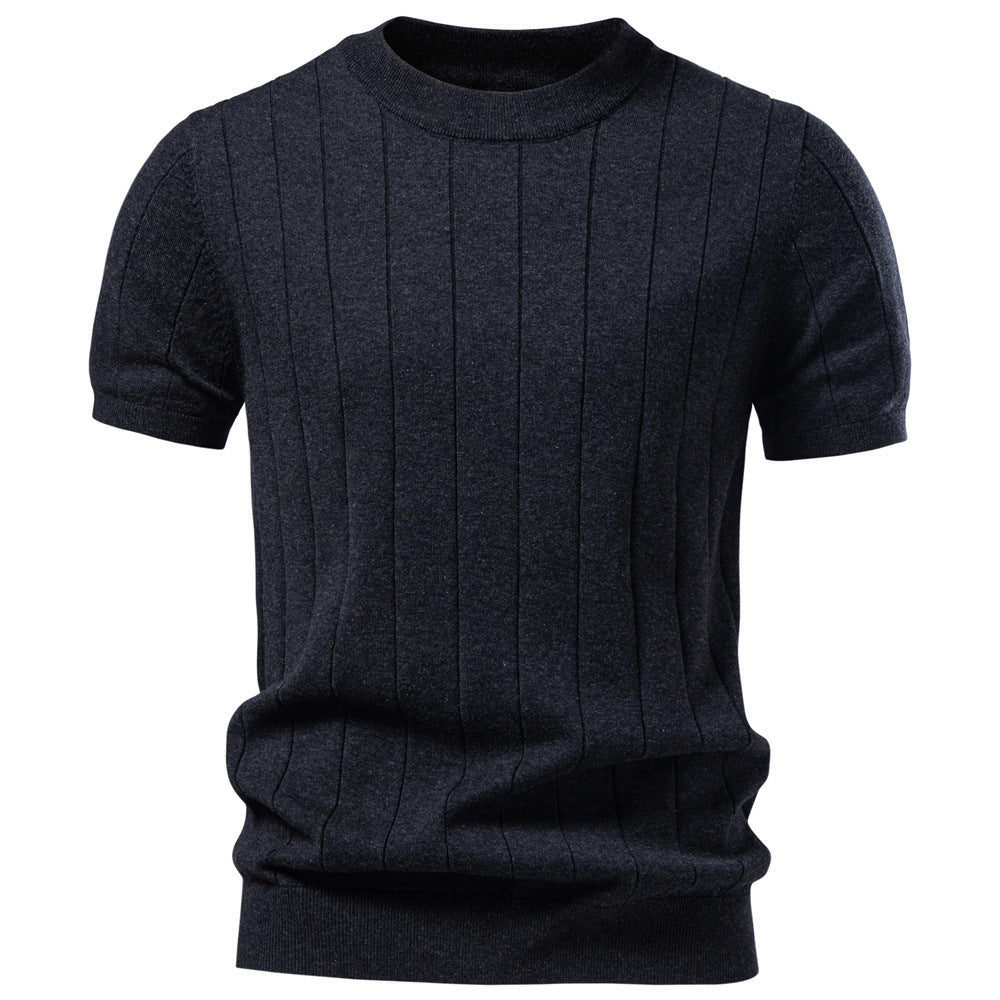 Men's lightweight short-sleeve knit pullover with fine rib structure and round neck Mune Fashion