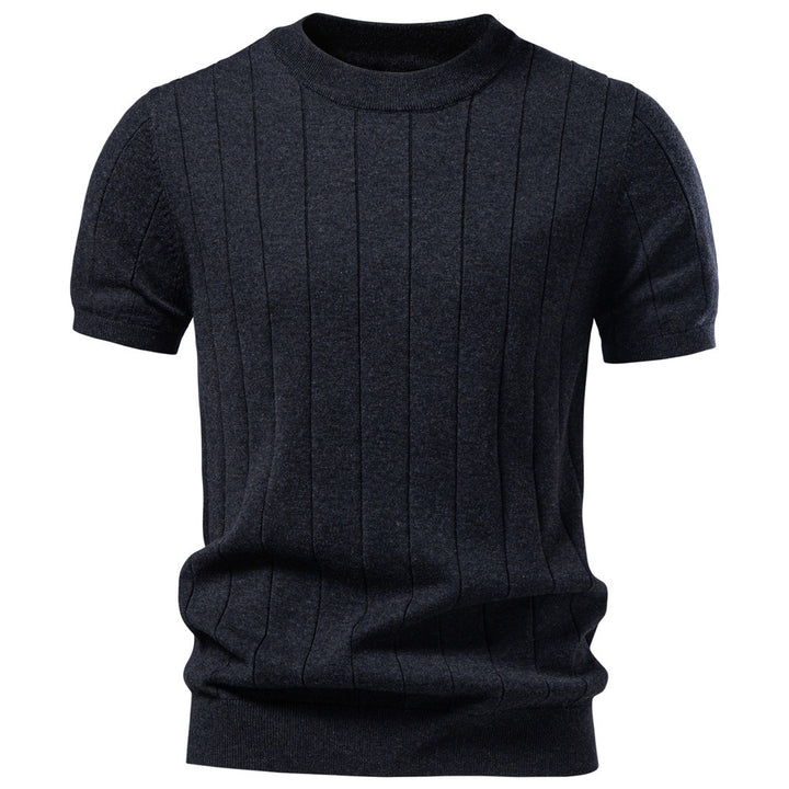 Men's lightweight short-sleeve knit pullover with fine rib structure and round neck Mune Fashion