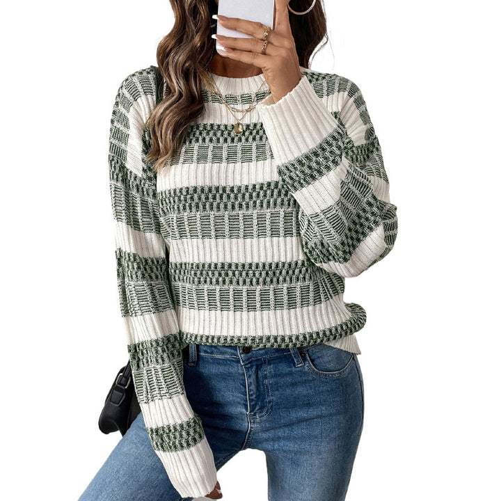 Women’s Fashionable Knitted Sweater with Block Pattern Mune Fashion