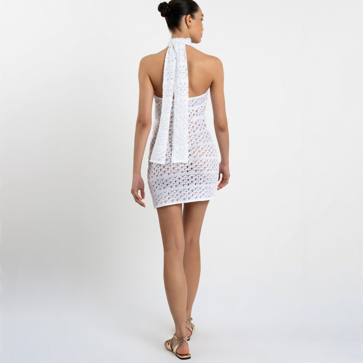 Women's Crochet Mini Dress with High Collar Mune Fashion