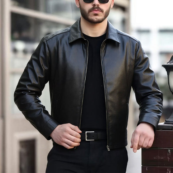 Men's Elegant Faux Leather Jacket Mune Fashion