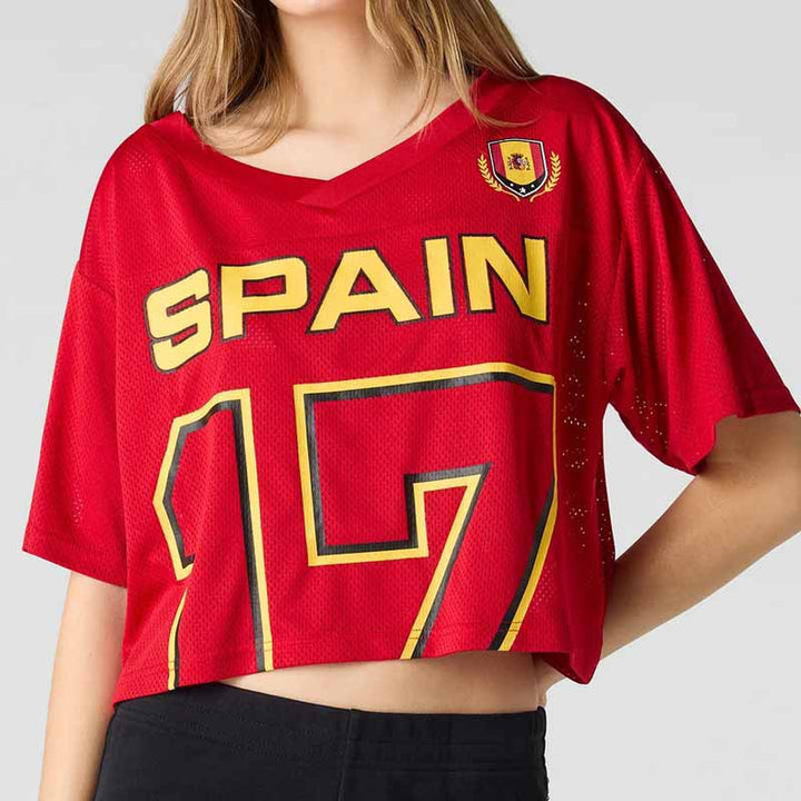 Women's Oversized Cropped Sports Shirt with Mesh Inserts and Graphic Print Mune Fashion
