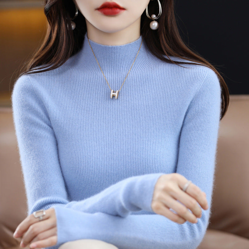 Women's Slim Mockneck Fine Knit Sweater with Extra Fine Rib Structure and Cashmere Look Mune Fashion