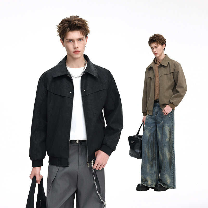 Men's bomber jacket in Harrington style with ribbed hem and concealed zipper Mune Fashion