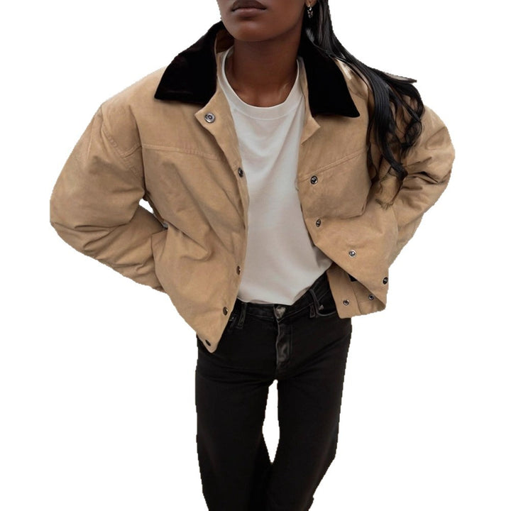 Women's Short Cord Workwear Blouson with Contrast Collar Mune Fashion
