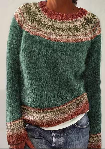 Women's Norwegian sweater made of wool blend with round neck and traditional Fair Isle yoke Mune Fashion