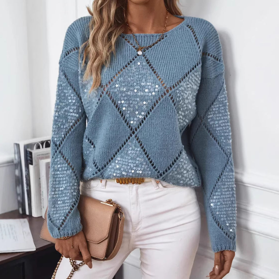 Ladies' fashionable sweater with glitter accents