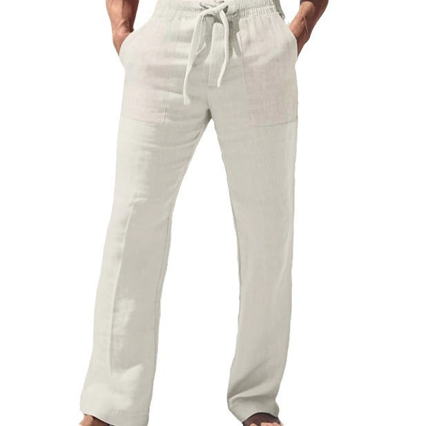 Men's loose resort leisure pants in palazzo style made of linen blend with drawstring and side inset pockets Mune Fashion