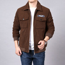 Men's cord work jacket in shirt jacket look with chest flap pockets and zipper Mune Fashion