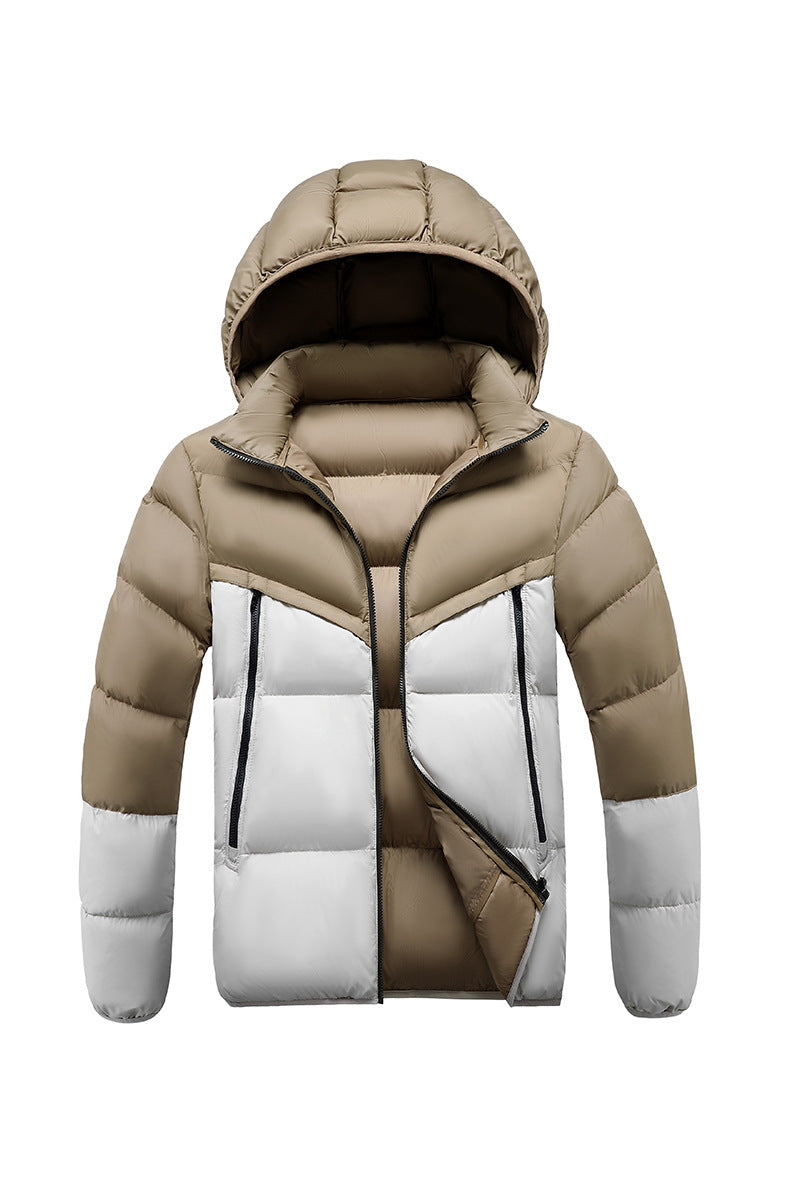 Men's Lightweight Padded Jacket with Hood and Two-Tone Block Design Mune Fashion