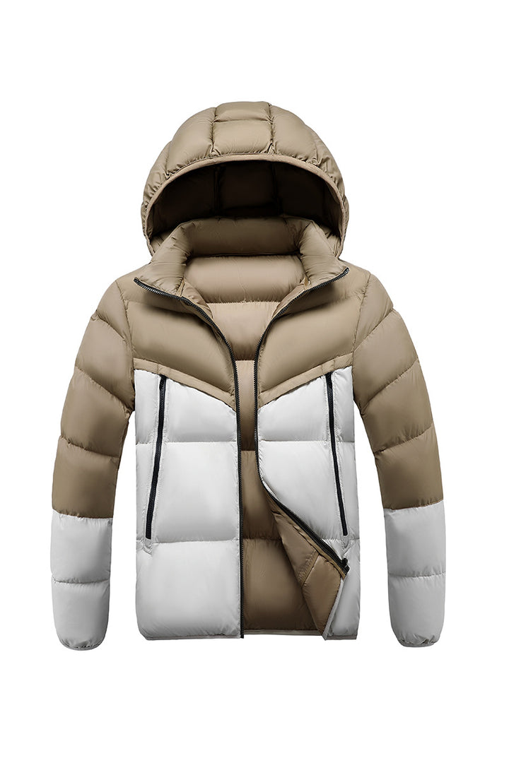 Men's Lightweight Padded Jacket with Hood and Two-Tone Block Design Mune Fashion
