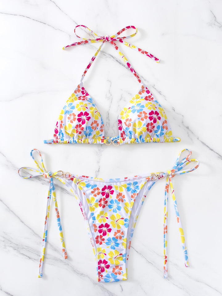 Women's triangle bikini with refined ties and colorful floral pattern Mune Fashion