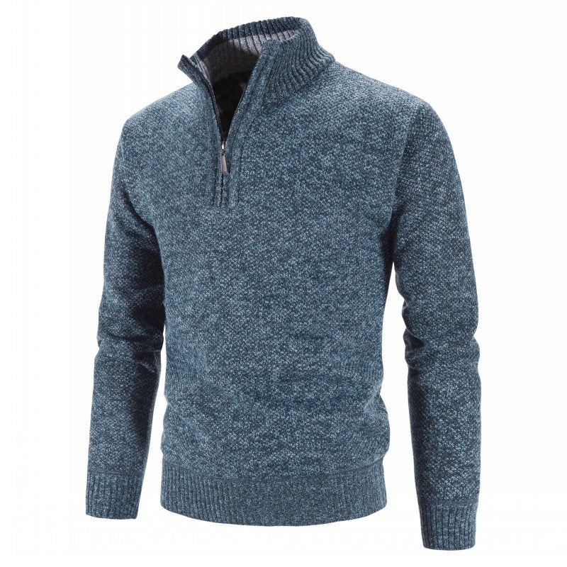 Men's knit sweater with half zip, high collar and structured waffle knit look Mune Fashion
