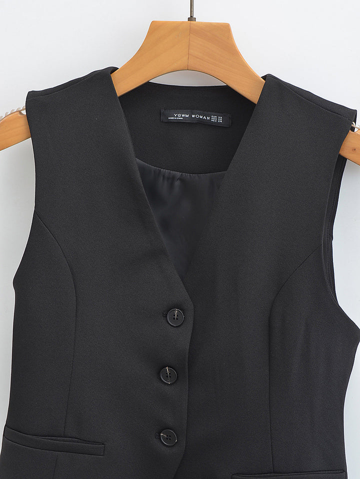 Women's Tailored Business Vest with V-Neck and Button Placket Mune Fashion