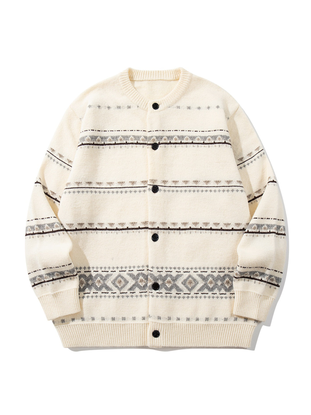 Unisex Structured Jacquard Cardigan with Round Neckline, Oversized Fit and Button Placket Mune Fashion